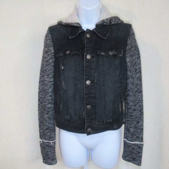 Free People Distressed Denim Moto Jacket with Removable Hood – Size XS - Picture 1 of 11